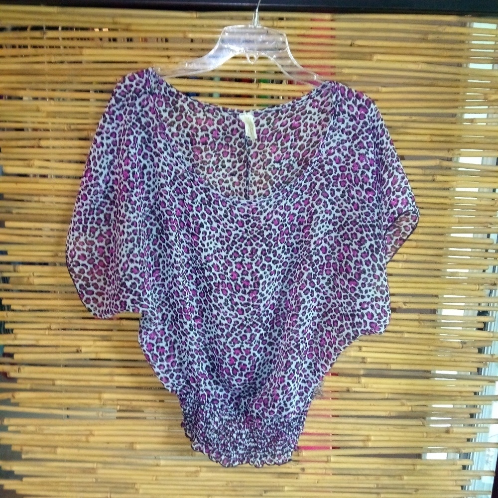 Tovia M Sheer Lavender Leopard Bubble Hem Top